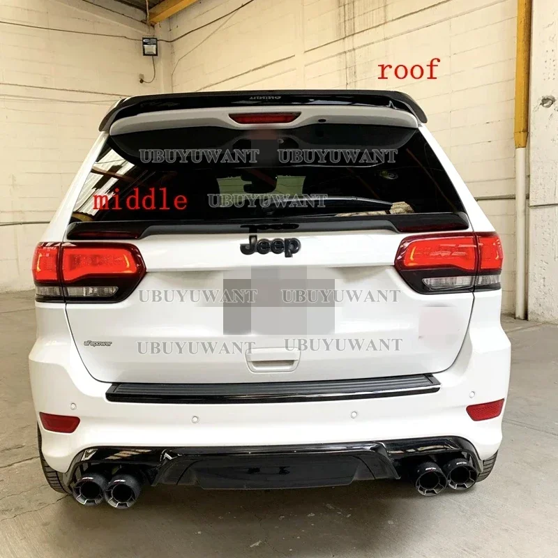 For Jeep For Grand Cherokee 13-20 Glossy Black/Carbon Fiber Look Rear Trunk Spoiler Lip Extension+Rear Roof Spoiler Lip Wing