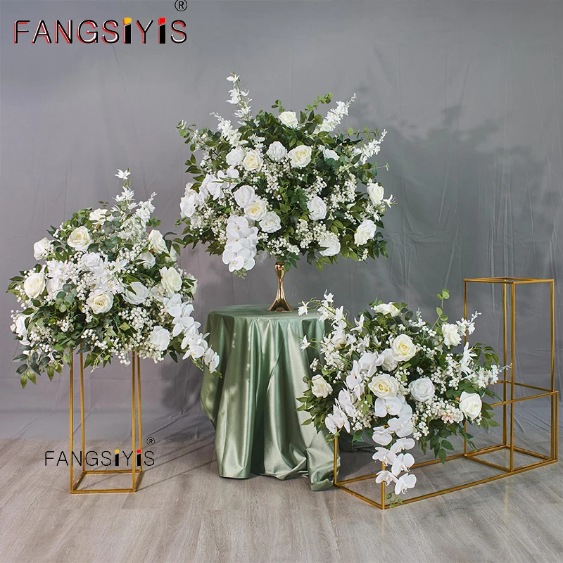 الورد الأبيض الخضرة زهرة اصطناعية الكرة أوراق النباتات الخضراء ترتيب الزفاف الجدول محور الأزهار الكرة مأدبة الدعامة الطرف #1