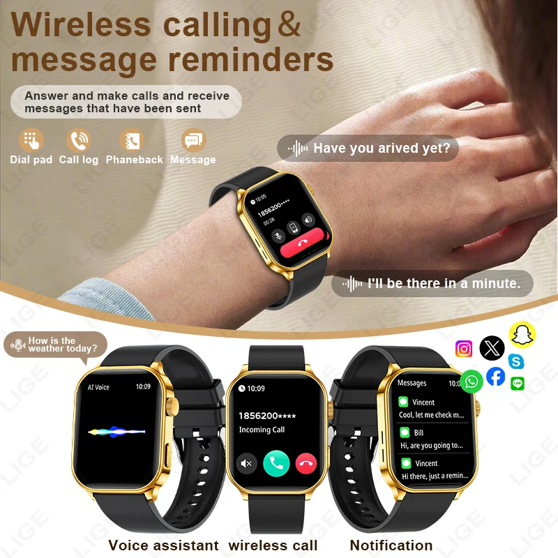 LIGE nuevo reloj inteligente Ultra HD de 2,01 pulgadas para hombres, seguimiento de la salud de la presión arterial, llamada Bluetooth IP68, reloj inteligente deportivo resistente al agua para mujeres