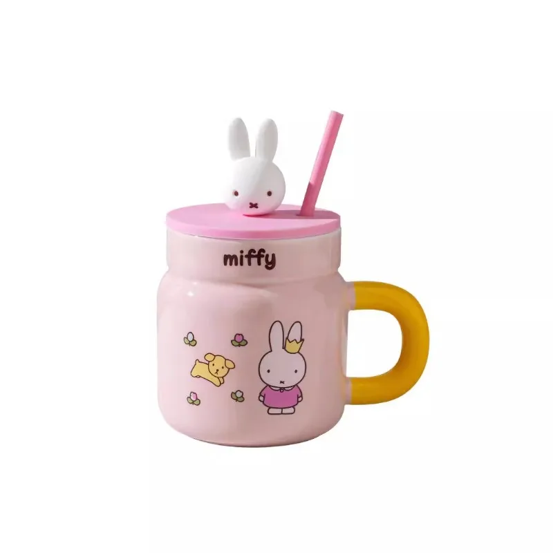 Miffy Ceramic Cup Lovely Rabbit Cartoon Pattern Gift Glass Good-looking Household Straw High Temperature Resistance Mug 540ML