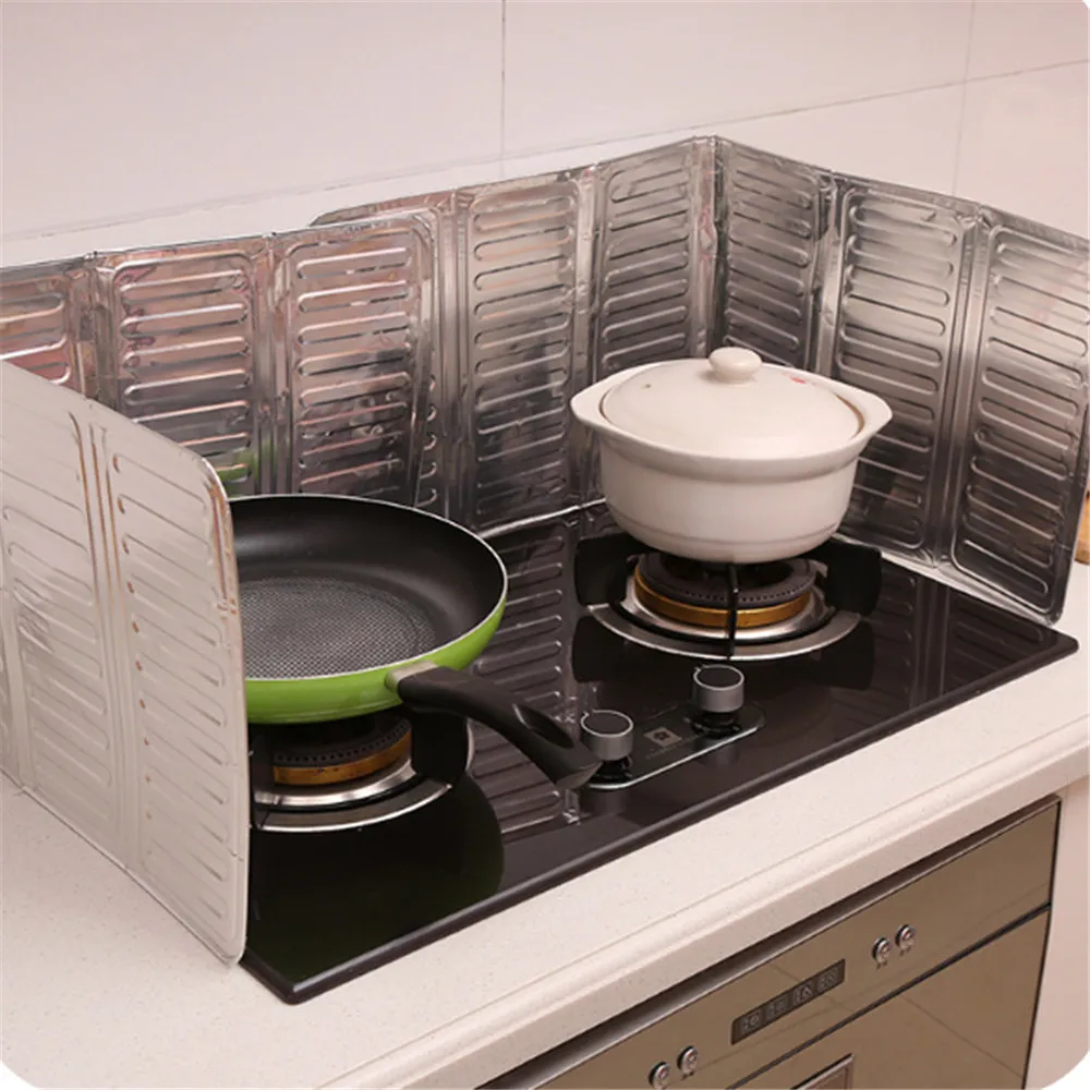 Foldable Aluminum Kitchen Gas Stove Baffle Plate Cooking Frying Oil Splash Screen Cover Anti Splatter Shield Kitchen Tool Guard