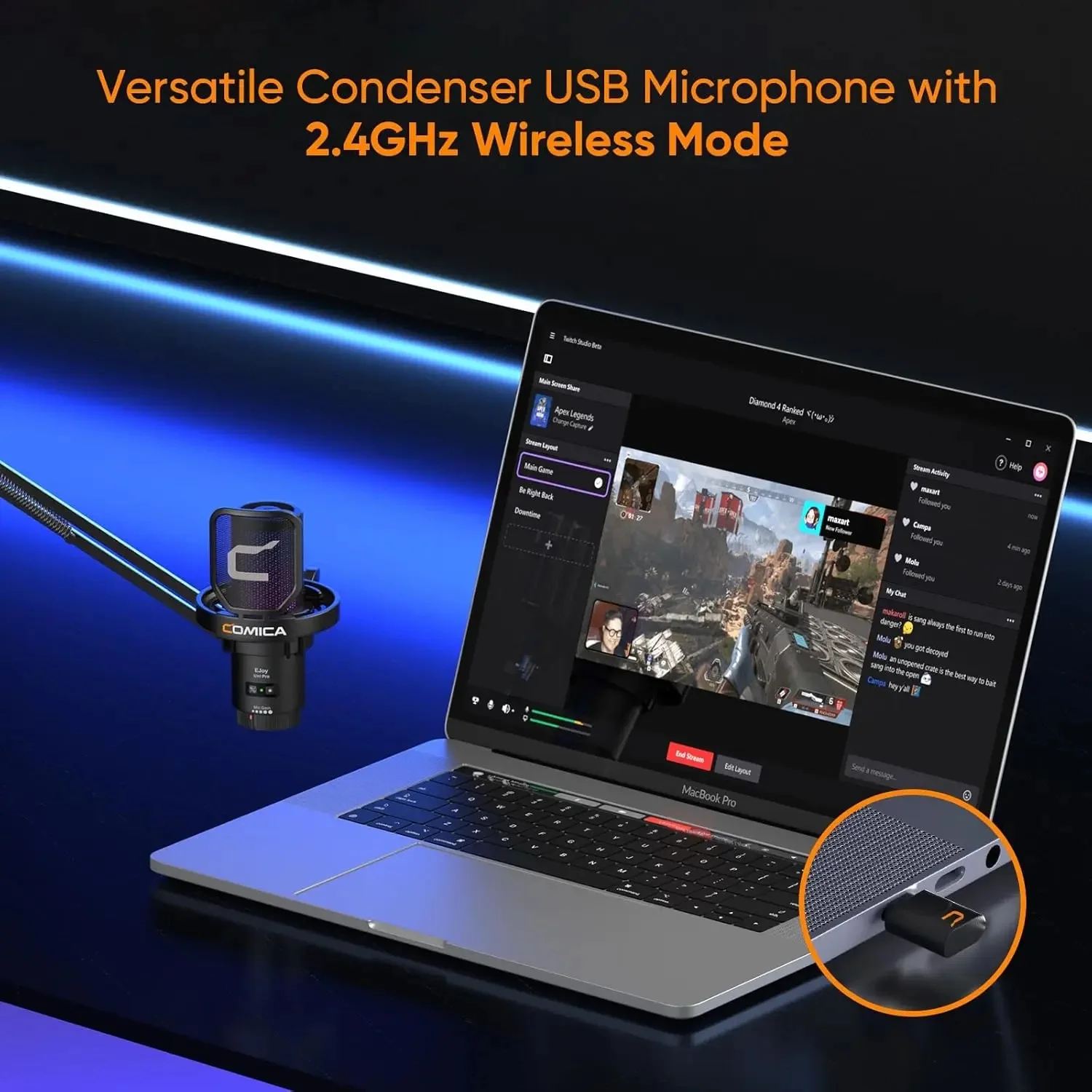 Comica EJoy Uni Pro RGB Cardioid Condenser USB Microphone for PC Laptop Smartphone Podcasting Recording Youtube Live Streaming