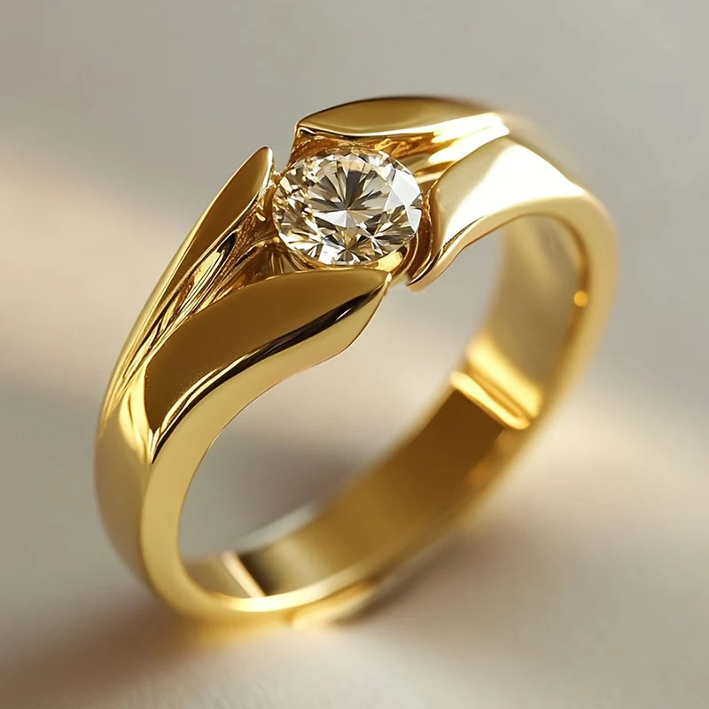 Huitan 2026 Neue Trendige Eheringe für Frauen Goldfarben Luxus Solitär Kubisches Zirkonia Damenringe Moderne Modeschmuck