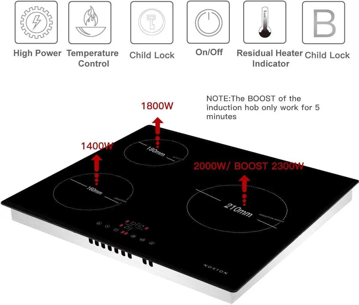 نوكستون موقد حثي 3 شعلات، موقد حثي مدمج 60 سم، فرن كهربائي مع تحكم باللمس، مؤقت، قفل أمان، 5200 وات، واي فاي