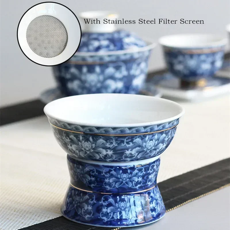 Chinese Tea Set Accessory, Tea Residue Filter, Blue and White Porcelain Infusers, Ceramic Strainer, Funnel and Stand, Jingdezhen