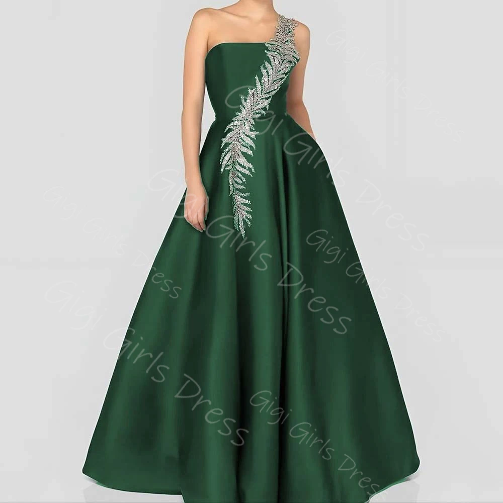 فستان نسائي للحفلات الراقصة من الساتان مزين على شكل حرف a بطول الأرض بكتف واحد بدون ظهر مع ذيل فستان حفلات الكوكتيل مخصص