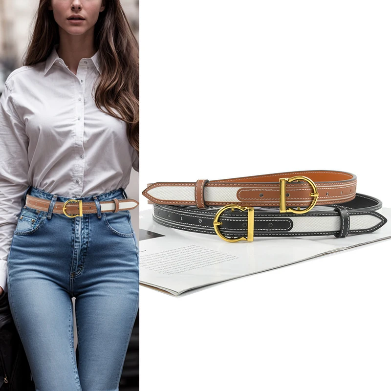 

Elegant Two-Tone Belt with Gold Buckle - Premium Quality, Adjustable for Perfect Fit