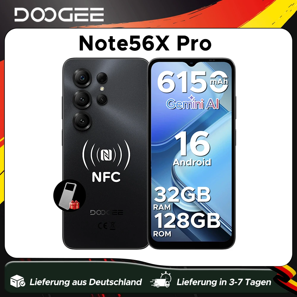 Global Version Doogee Note56X Pro Smartphone Android 16 Gemini Ai 6.56'' Screen 6150Mah Battery Support Widevine L1 Mobile Phone