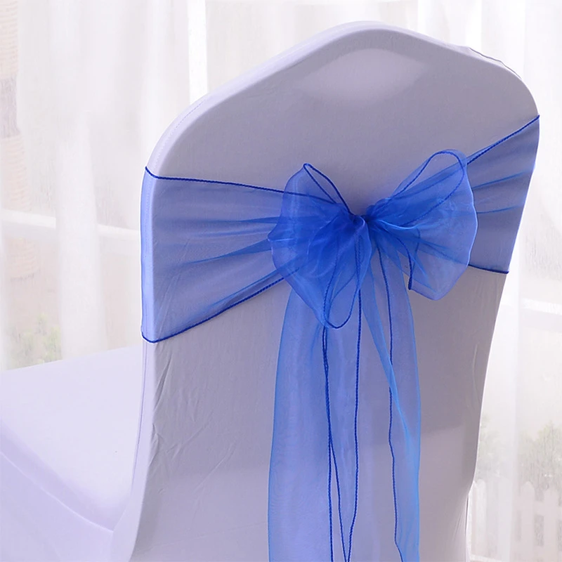 Newest Organza Chair Sashes Knot Bands Chair Bows for For Wedding Party Banquet Event Country Wedding Chair Decoration 100-10PCS