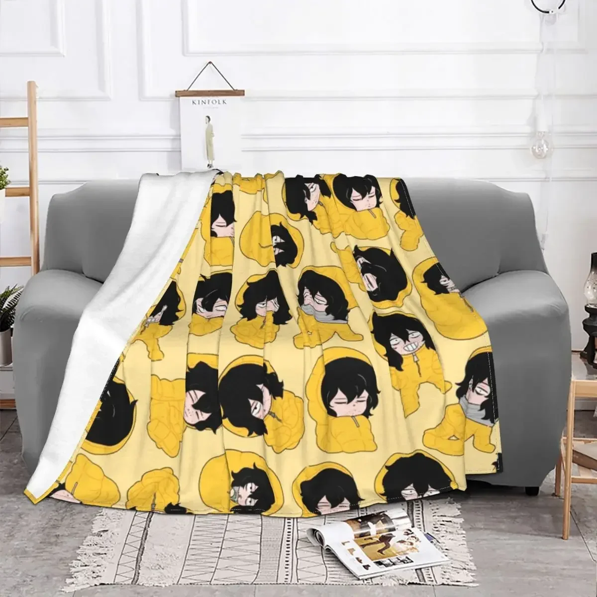 Aizawa-Manta de franela con estampado de My Hero Academia, saco de dormir con patrón, manta cálida multifunción para cama,