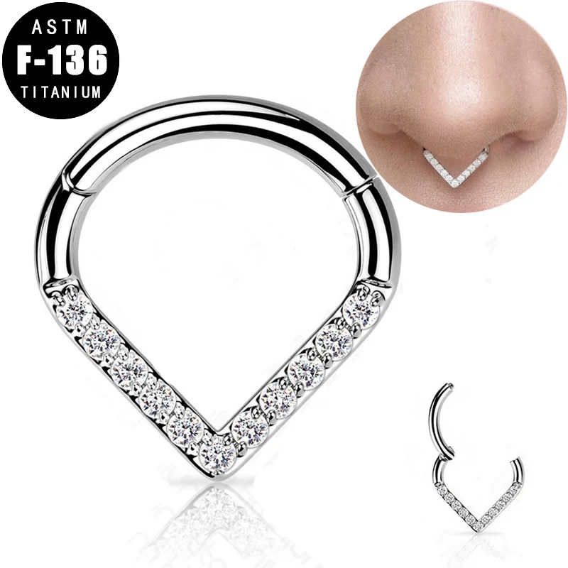 ASTM F136 Titanium Hinged Segment Hoop Ring CZ Paved Helix Lip Cartilage Earrings Tragus Jewelry Septum Piercing Nose Ring