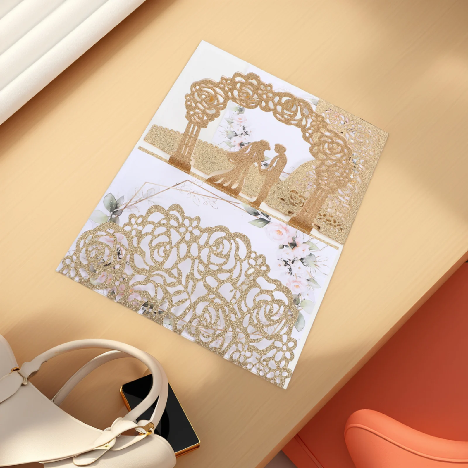 

1 Set Wedding Invitation Cards 3D Romantic Design With Blank Message Section For Bride Groom Anniversary Engagement Party Arched