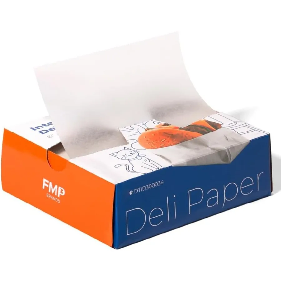 

500 Pack 6 x 10.75 Inch Wax Paper Sheets for Food Packaging: Interfolded Precut Deli Paper PopUp GreaseProof Sandwich Wraps Wat