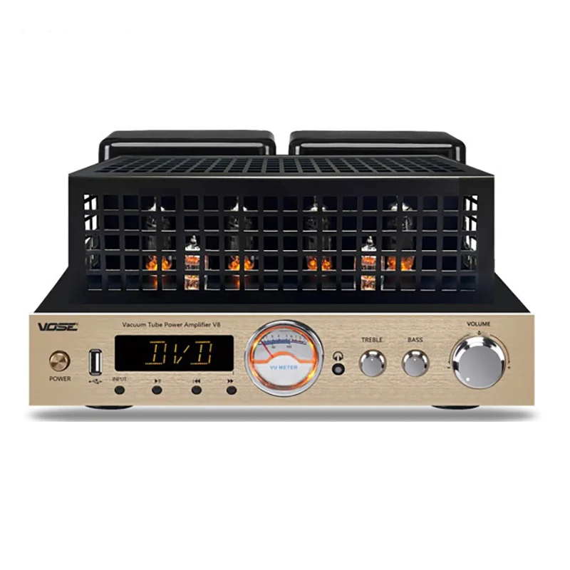 V8 High-End Tube Power Amplifier Bluetooth 5.0 120W X 2 Output Hi-Fi Home Amp with Optical & Coaxial Decoding Subwoofer Output