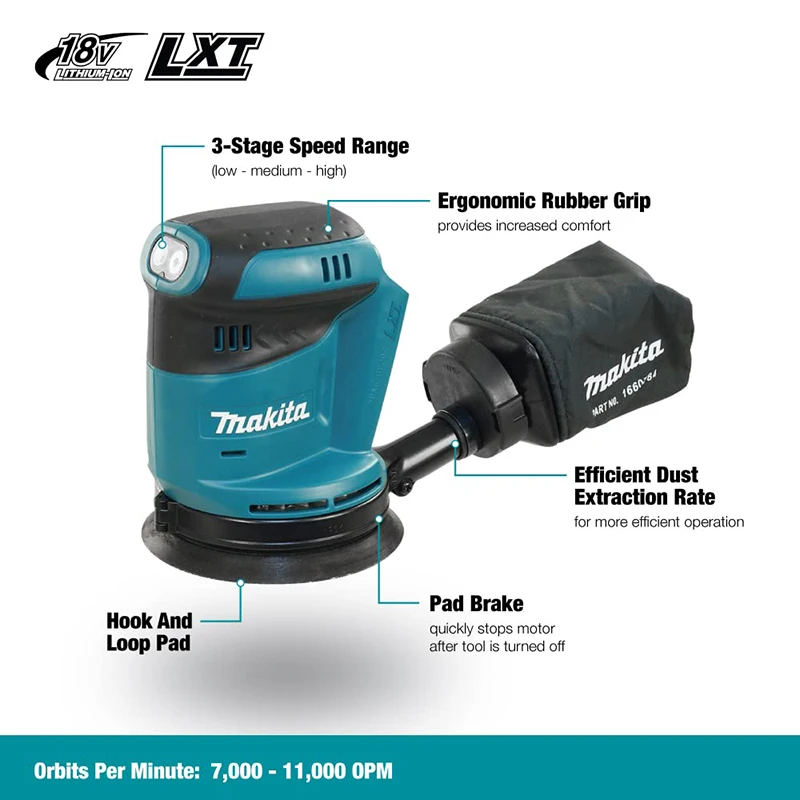 Makita DBO180Z Lithium Ion 18V Cordless Rechargeable Disc Random Orbital Sander Woodworking Sanding Putty Polishing Bare Tools