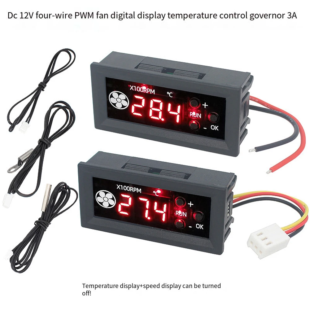 Fan Speed Controller With Temperature Probe 4-wire For PWM Fan Temperature Control Speed Regulator12V3Aspeed Digital Display