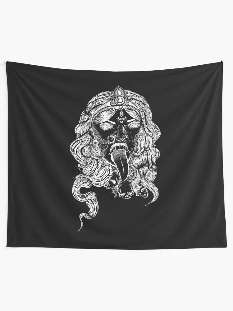 Kali Ma Illustration, Destroyer of Evil, Hand drawn Hindu Goddess Tapestry Decorative Wall Aesthetic Room Decoration Tapestry