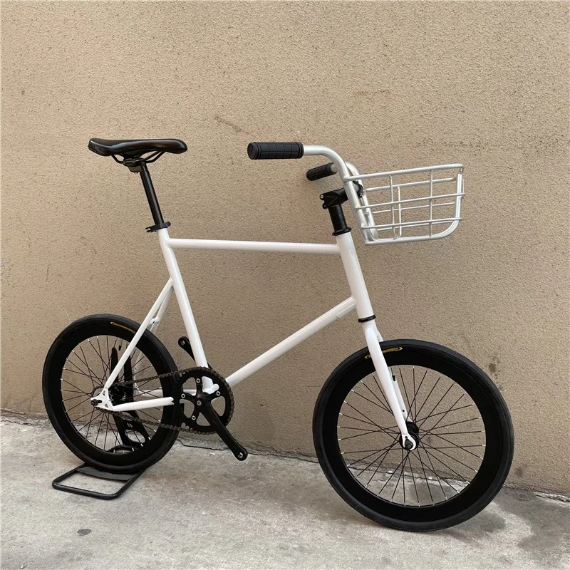 Carbon Steel Frame Bicycle with Basket High Fixed Gear Bike BMX Girls Student Small Bike Single Speed Road Bike V Brakes, 20Inch