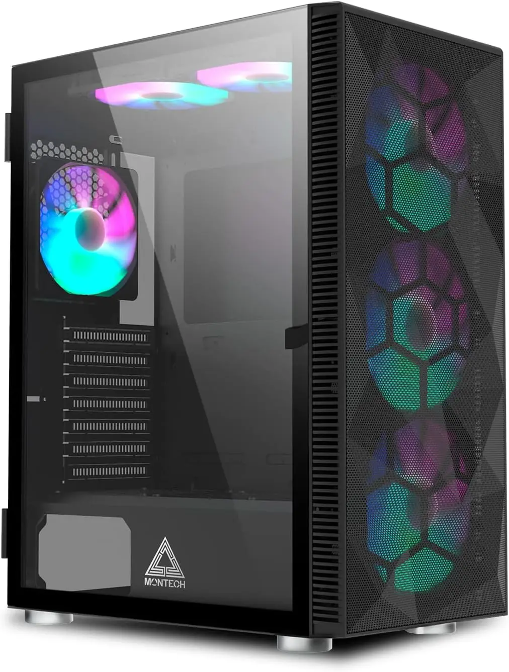 

Корпус для игрового ПК ATX Mid-Tower с 6 RGB-вентиляторами, боковой панелью из закаленного стекла, USB 3.0, высокой пропускной способностью воздуха - черный