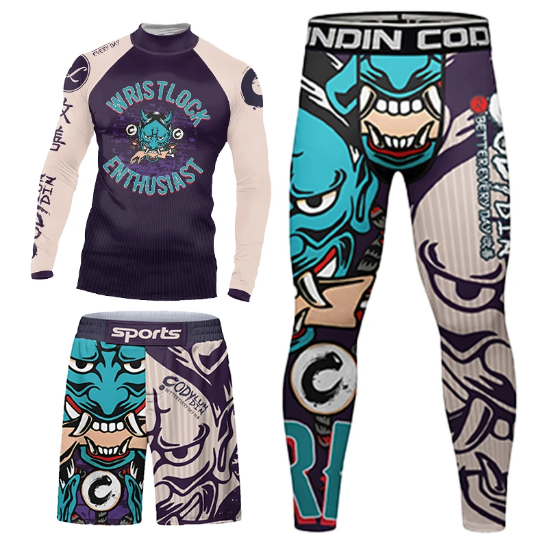 

Full subliamtion Print MMA Rashguard Men's Running Suit Muay Thai Shorts Rash Guard Sports Gym Men Bjj Boxing 4pcs/Sets Clothes