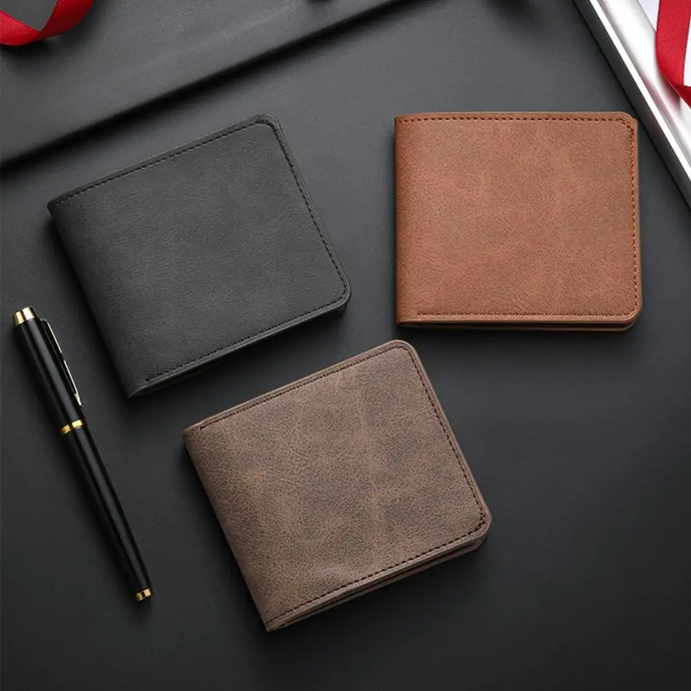 Men Slim Wallet Short Bifold Wallet with ID Window Minimalist Card Holder Wallet Gift for Husband Father