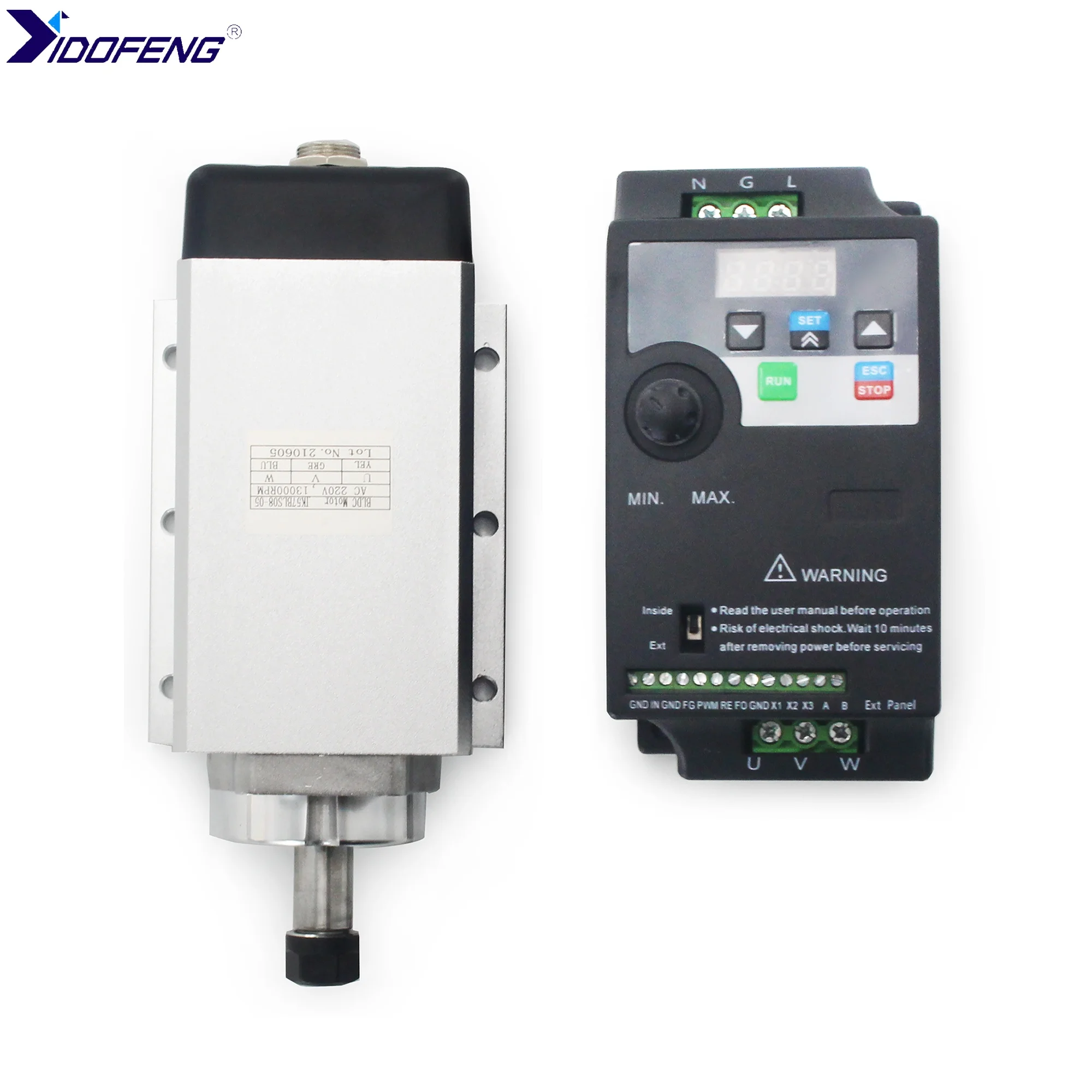 600W Brushless Spindle Motor Kit 110V/220V JK57BLS08-05 Square Spindle ER11 With NBD600M2 BLDC Driver For CNC Router Machine