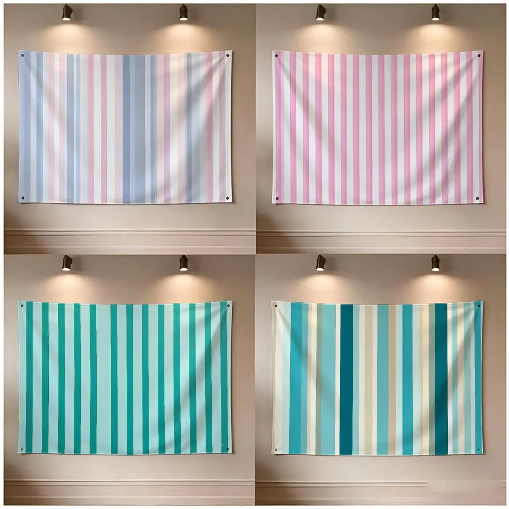 Chic Minimalist Colorful Striped Pattern Flags Borderless Four Ring Ornament Indoor Outdoor Decoration Quick Hang Install