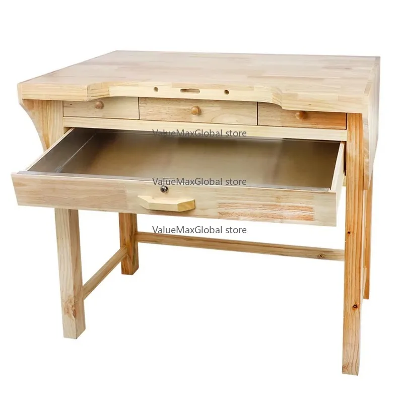 

2025 Portable Solid Wood Jeweler's Workbench Set with Engraving Tools and Tool Storage Organizer Shelf