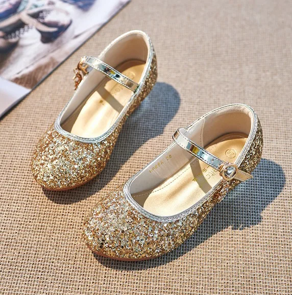 Children's High Heels Fashion Crystal Glitter Spring Kids Leather Shoes Girls Sandals Princess Student Party Performance Shoe