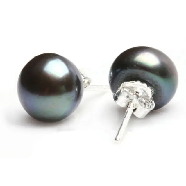 

9-10mm Black Natural Akoya Tahitian Pearl Earrings AAA 14k gold