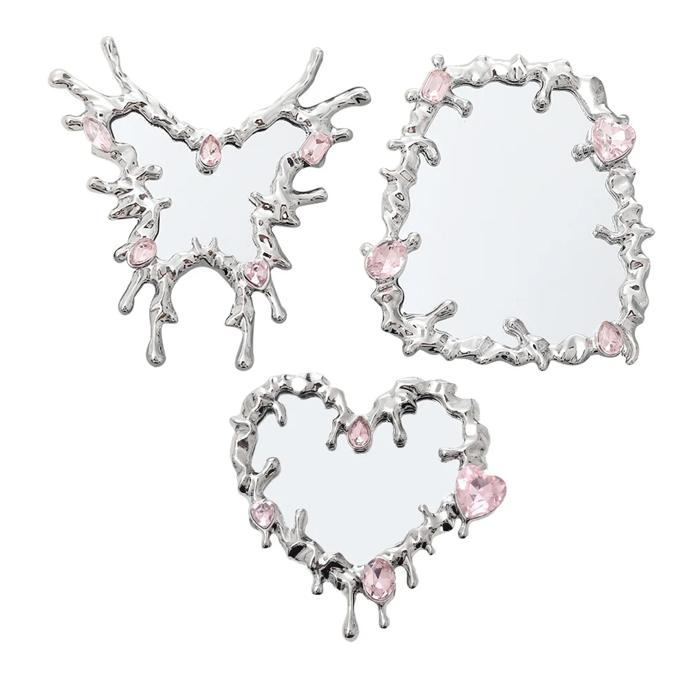 

3Pcs Portable Makeup Mirror Handheld Butterfly Heart Square Compact Lightweight Travel Pocket Mirror Travel Supplies