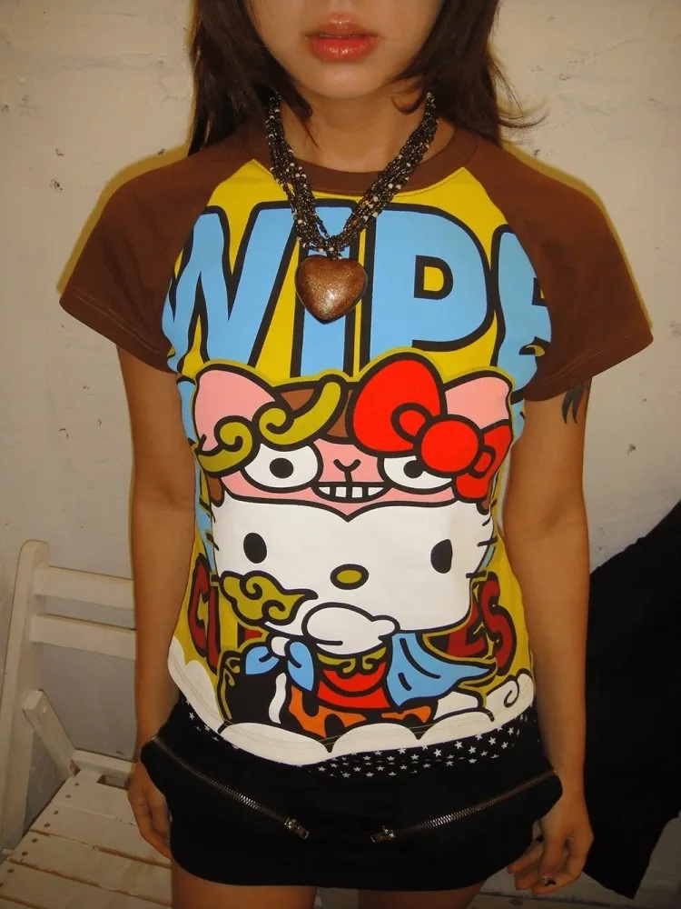 Y2K Sanrio Hello Kitty Anime nuevo moda camisetas cortas verano lindo camisetas dibujos animados impreso High Street gótico corto Hottie camisetas