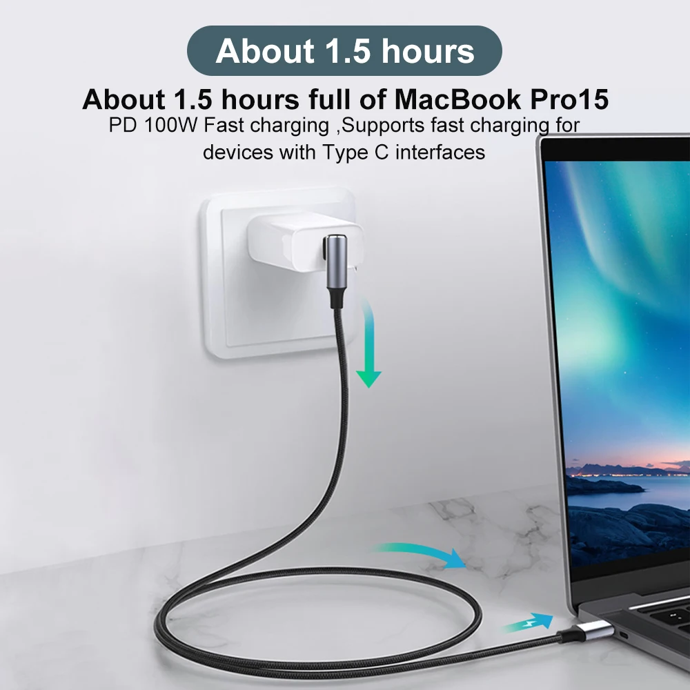 PD100W Elbow USB C Cable Type C To 90° Type C 5 Meter Extension Data Cable for iPhone 15 Pro Max iPad MacBook Pro Huawei Samsung