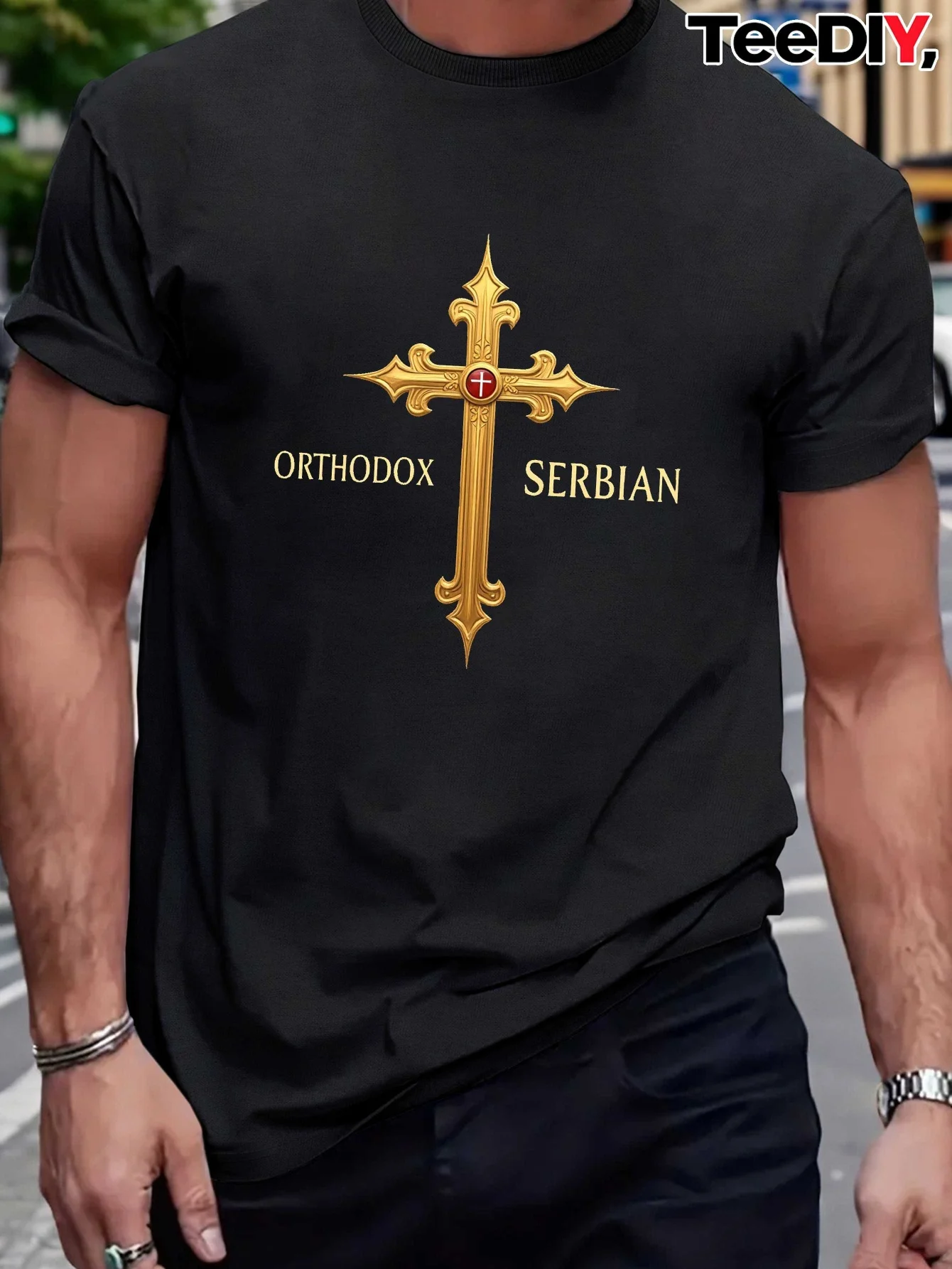 

Orthodox Serbian Golden Cross T-Shirt 100% Cotton O-Neck Short Sleeve Summer Casual Mens T-shirt Streetwear