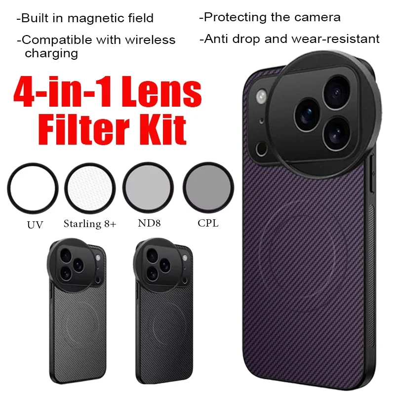 

4 in 1 Lens 58mm Mobile Phone Filter Kit CPL ND UV Star Filter for iPhone 17 Pro/Pro Max Magnetic Wireless Charging Phone Case