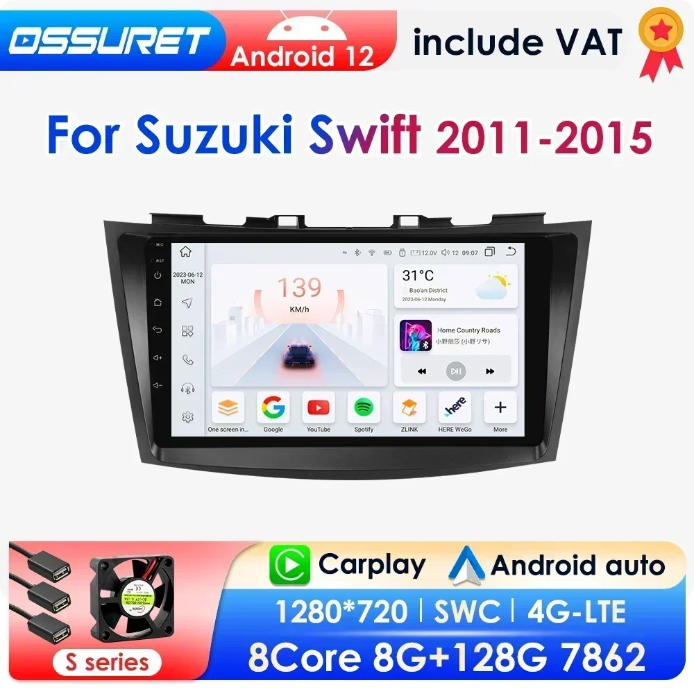 Radio con GPS para coche, reproductor Multimedia estéreo con Android 12, 2 DIN, vídeo Navi, CarPlay, 9 pulgadas, 8 GB, 2011 GB, para Suzuki Swift 4, años 2015 a 128 1