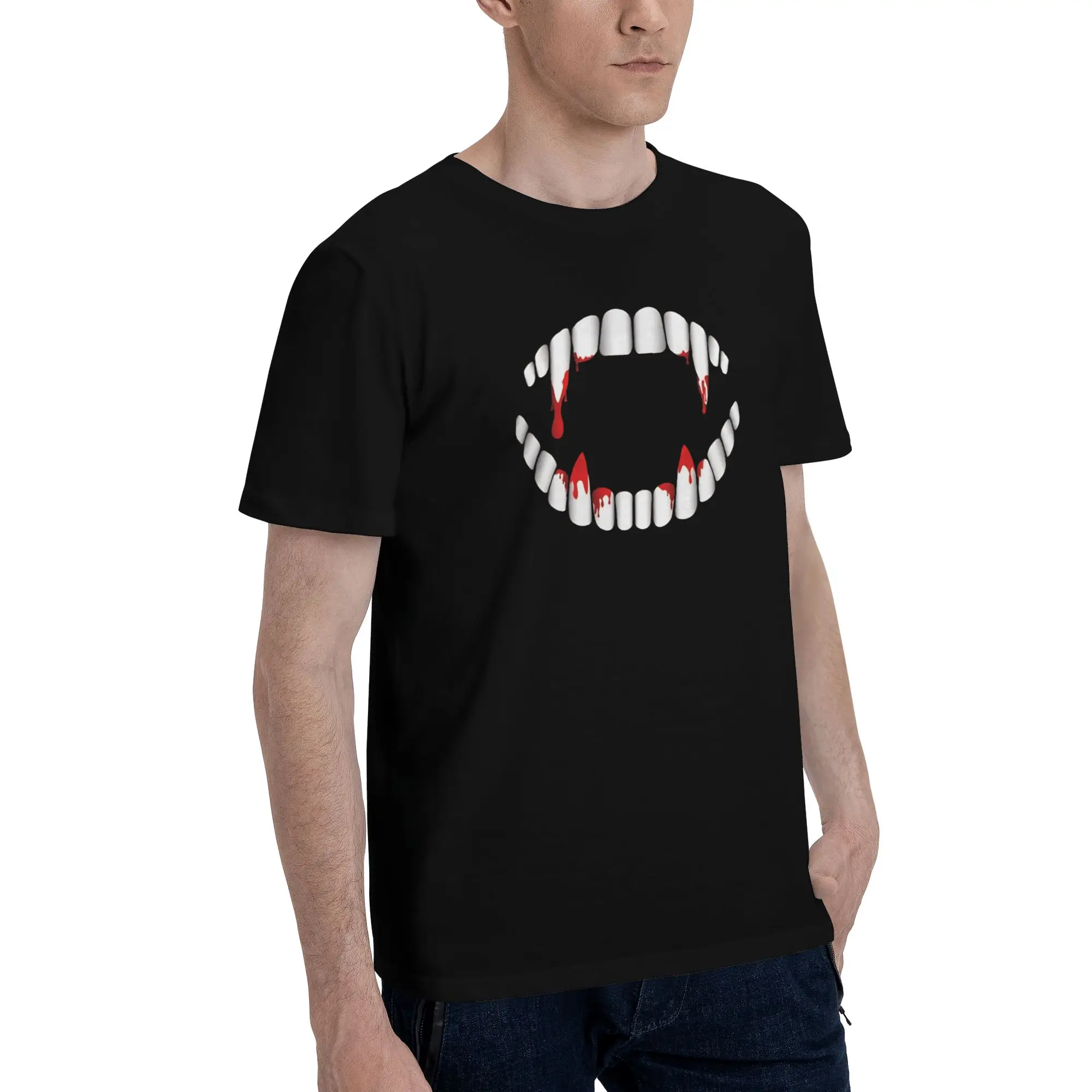 1 Piece Funny Novelty 100% Cotton T-Shirt Vampire Bloody Fangs Tops Tees For Men