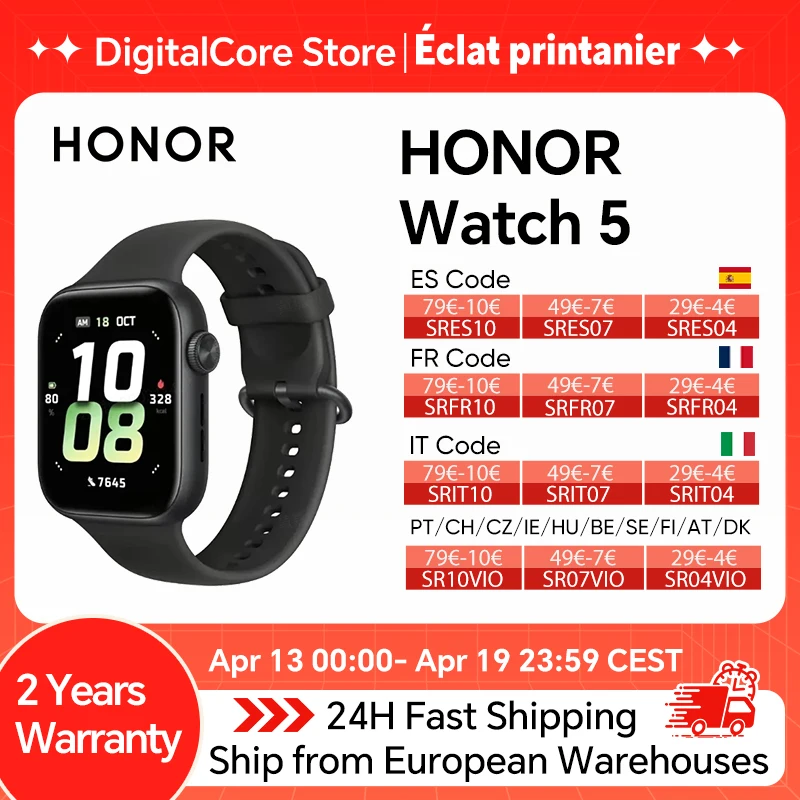 Honor Watch 5 1,85-Zoll Größeres AMOLED-Display 60Hz 15 Tage Lange Akkulaufzeit 5ATM IP68 Präzise GPS-Verfolgung BT5.2 Gesundheits-Scan