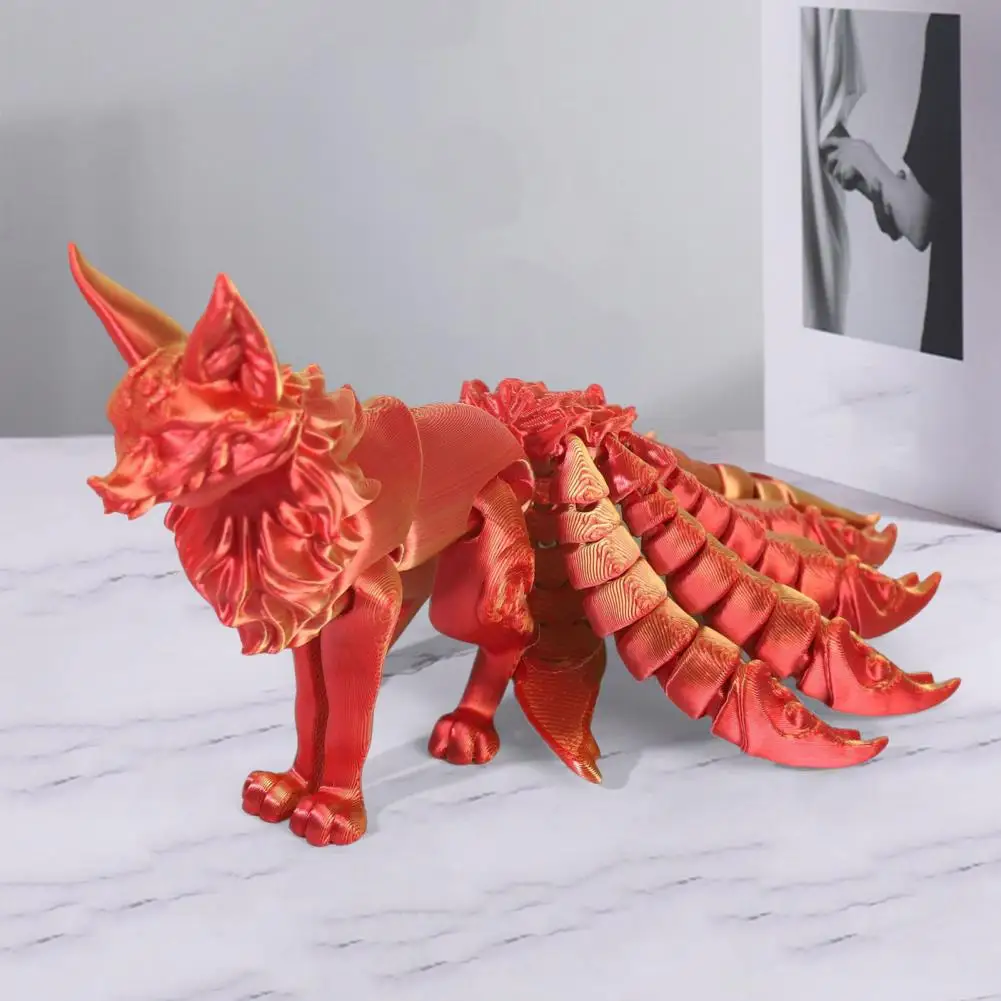 Unique Fox Figurine Articulated Nine Tailed Fox Figurine 3d Printed Action Figure With Flexible Limbs Stress Relief Desk Decor