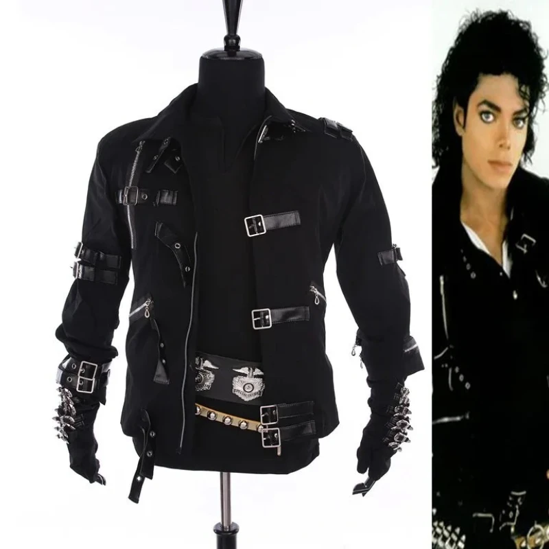 Rare MJ Michael Jackson Black Cotton Elastic Slim Jacket Costume Clothing For Man Adore Stars