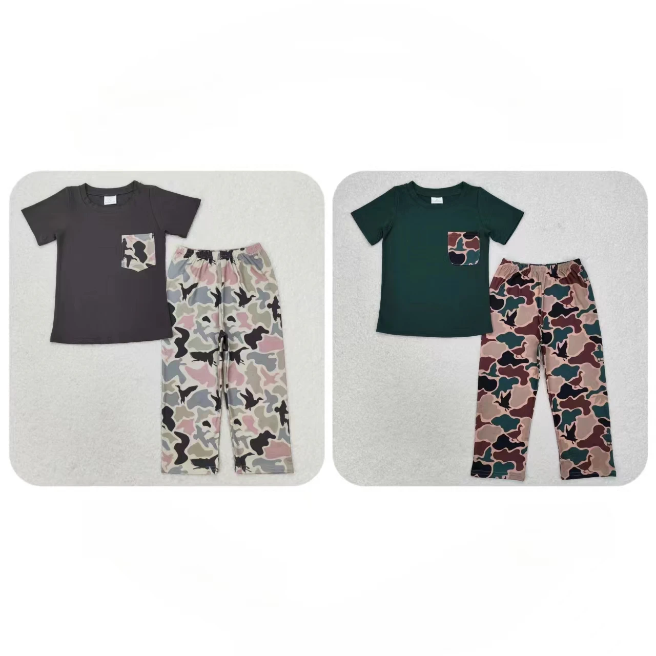 

Wholesale Baby Boy Ducks Toddler Outfit Short Sleeves Pocket Cotton T-Shirts Tee Children Kids Infant Camo Pants Trousers Sets