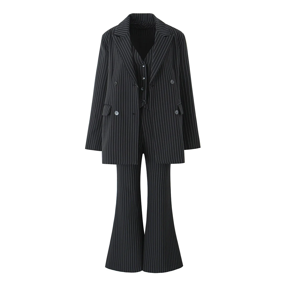 2024 primavera nero a righe oversize Blazer donna sciolto dentellato manica intera abiti a vita alta pantaloni lunghi svasati Halter canotte