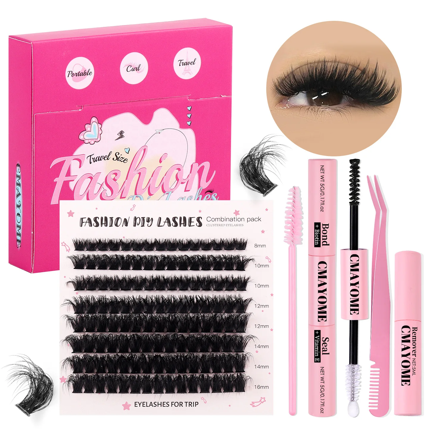 Single cluster segmented false eyelashes travel outfit small square box portable daily DIY eyelash set Makeup