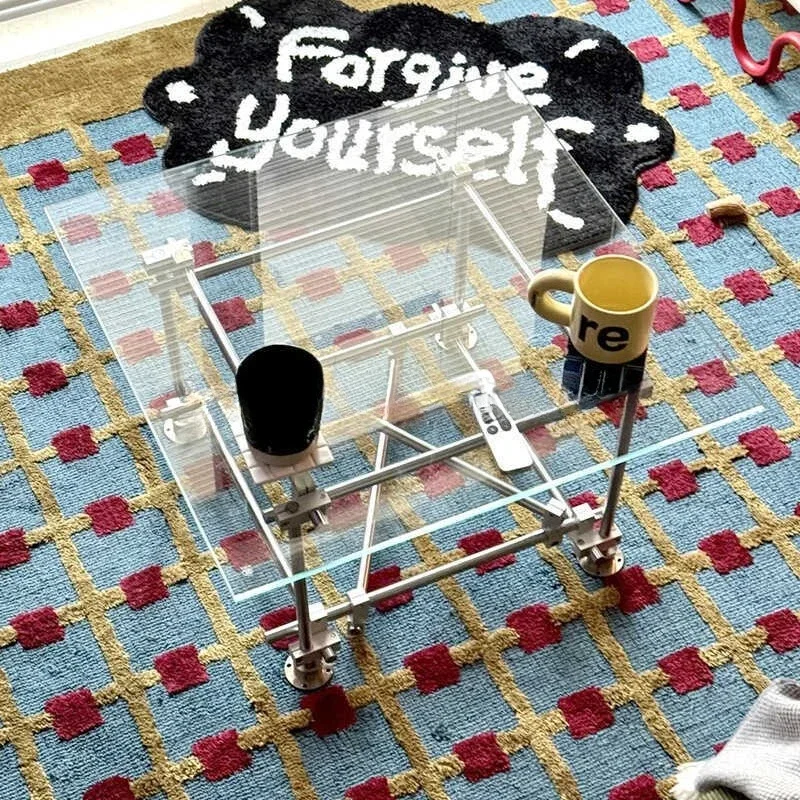 

Stainless steel coffee table living room transparent glass coffee table creative high-end