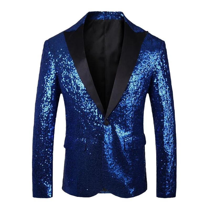 2024 Men\'s Color-Blocking Sequin blazer Stage Performance Photo Studio Photography   blazer