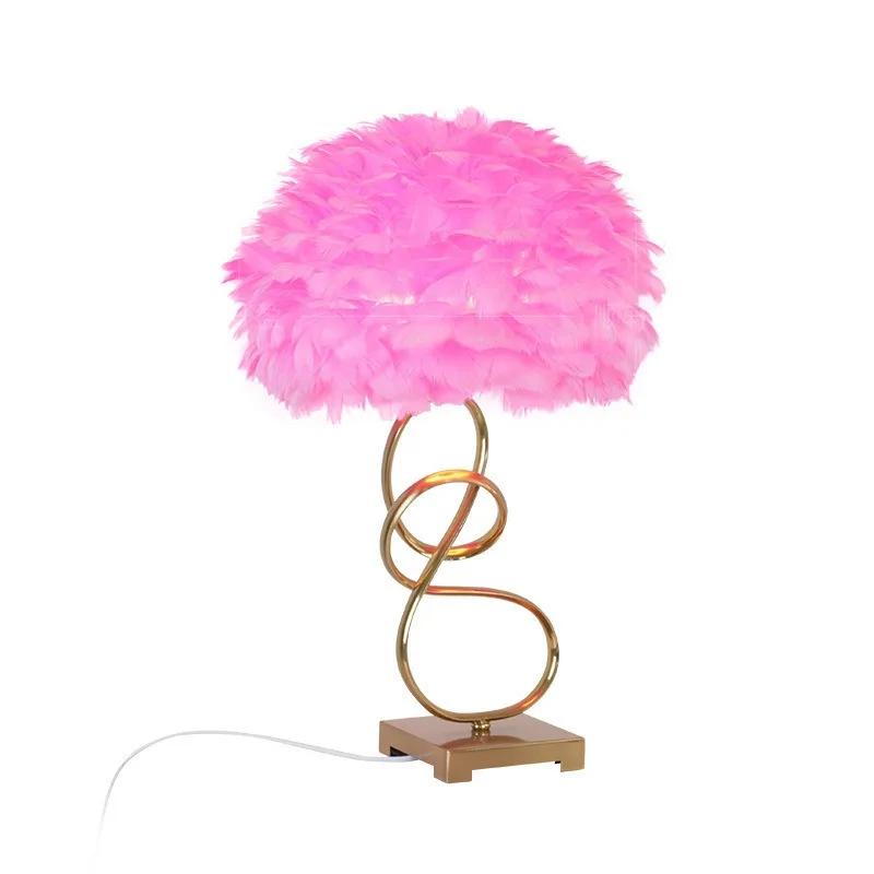 Hotel Rooms Feather Desk Lamp Modern Creative Warm Bedroom Iron Bedlight Home Decor Small Night Light
