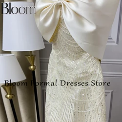 Bloom Customized Beading Crystal Sequined Satin Solid Color Bow Zipper Back Elegant Luxury Evening Dress 2024	Charming Sheath