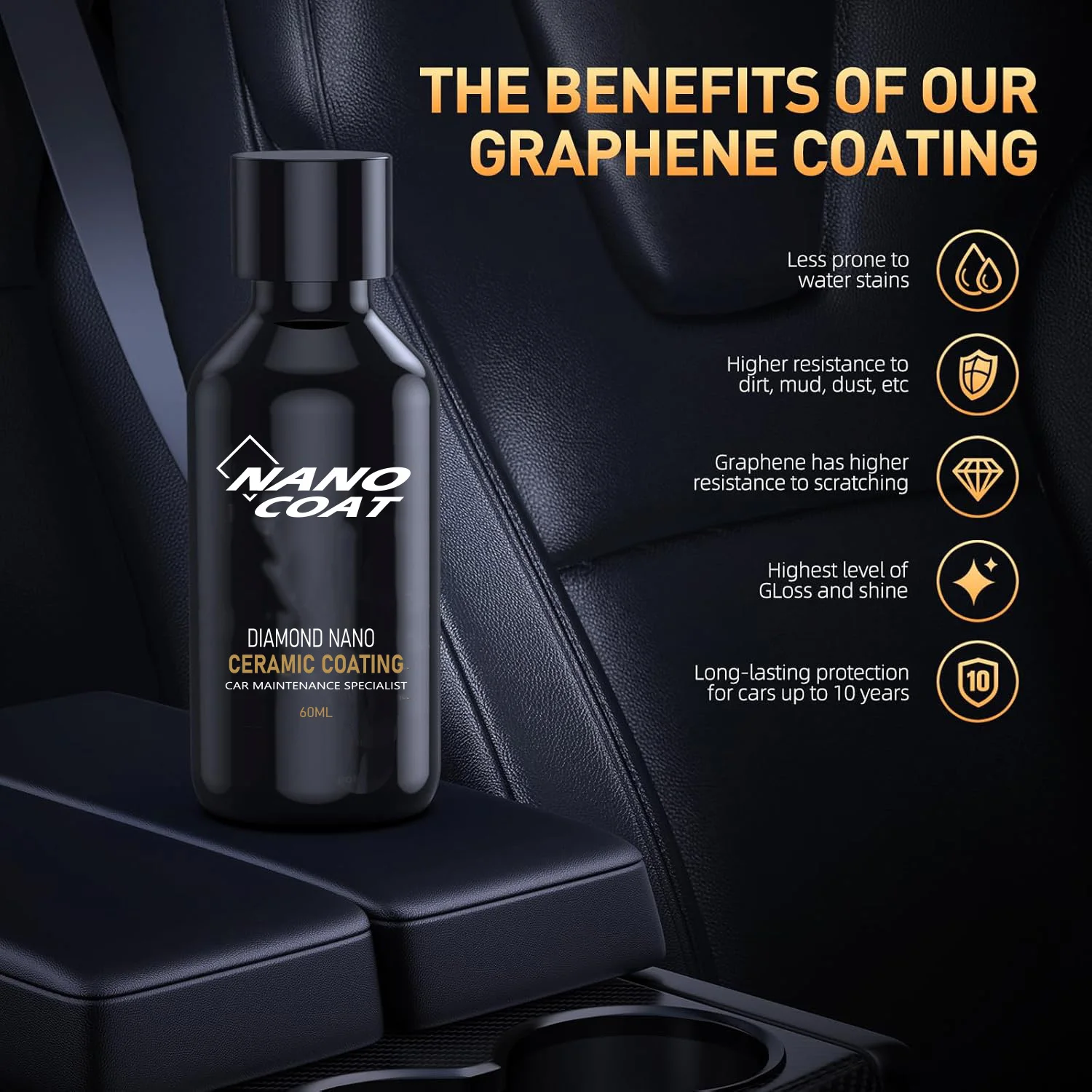 60ml Professional Ceramic Coating for Cars High Gloss Paint Protection UV Resistant for Wheels Glass Plastic Ultra Hydrophobic