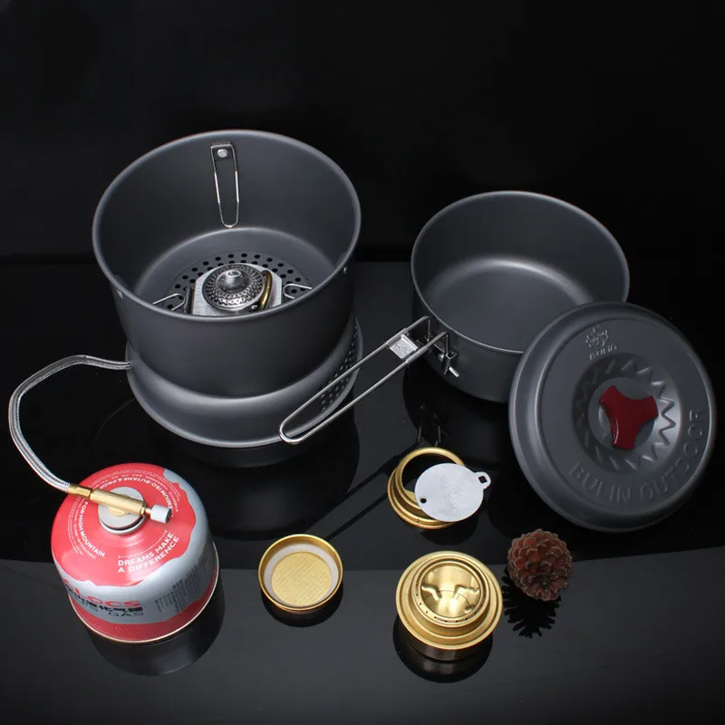 Imagem -02 - Outdoor Camping Cookware Grupo Fogão a Álcool Alumínio Alloy Gás Tank Dual-purpose Pot no Tanque de Gás Bl100-q1