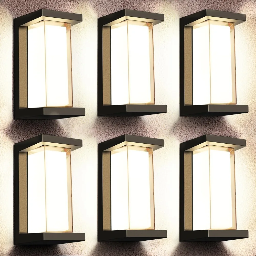 18W Exterior Lighting Fixture 6 pack Budget friendly outdoor porch light Modern black wall mount 1800Lm 3000K IP65 waterproof